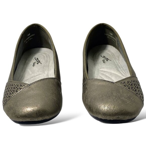 Easy Street Ballet Flats Womens Size 10M Pewter Vegan Leather Cut-Out Slip On - Picture 4 of 9